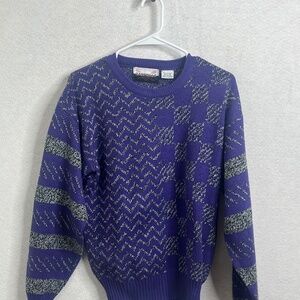Vintage Gabrielle New York Purple Geometric Knit Sweater Medium